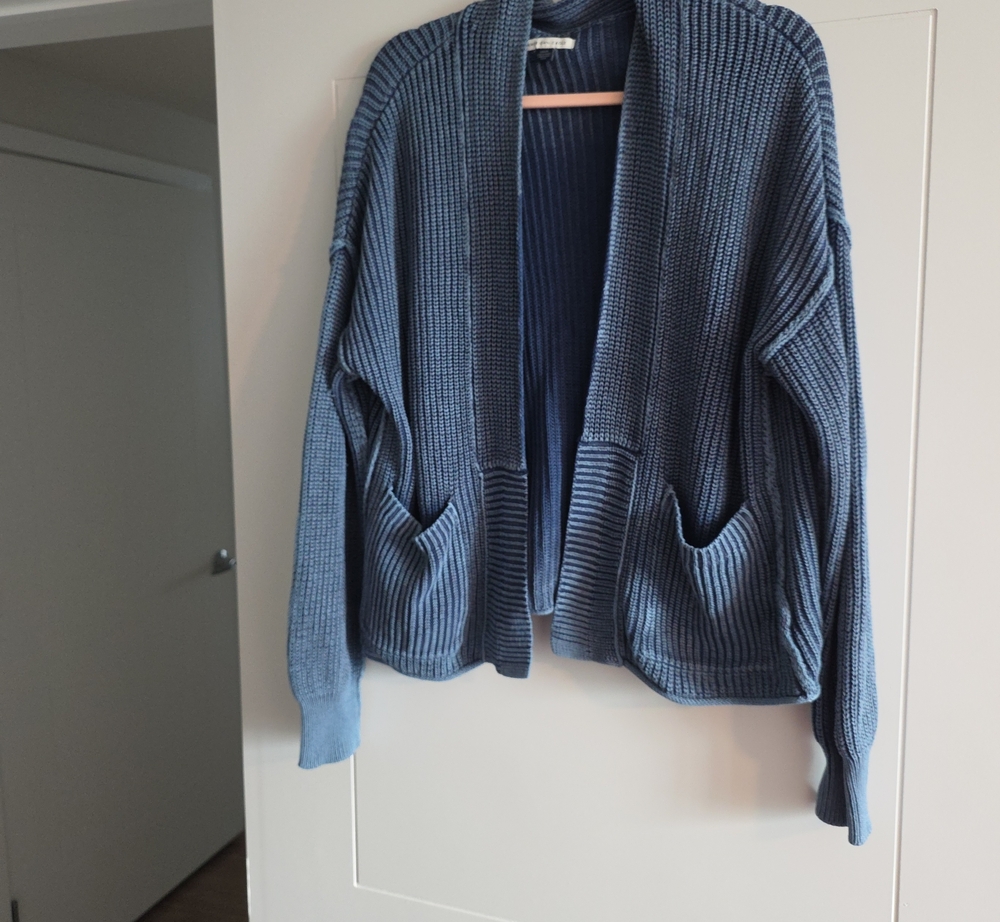 American Eagle Outfitters Denim Blue Open-Front Knit Cardigan